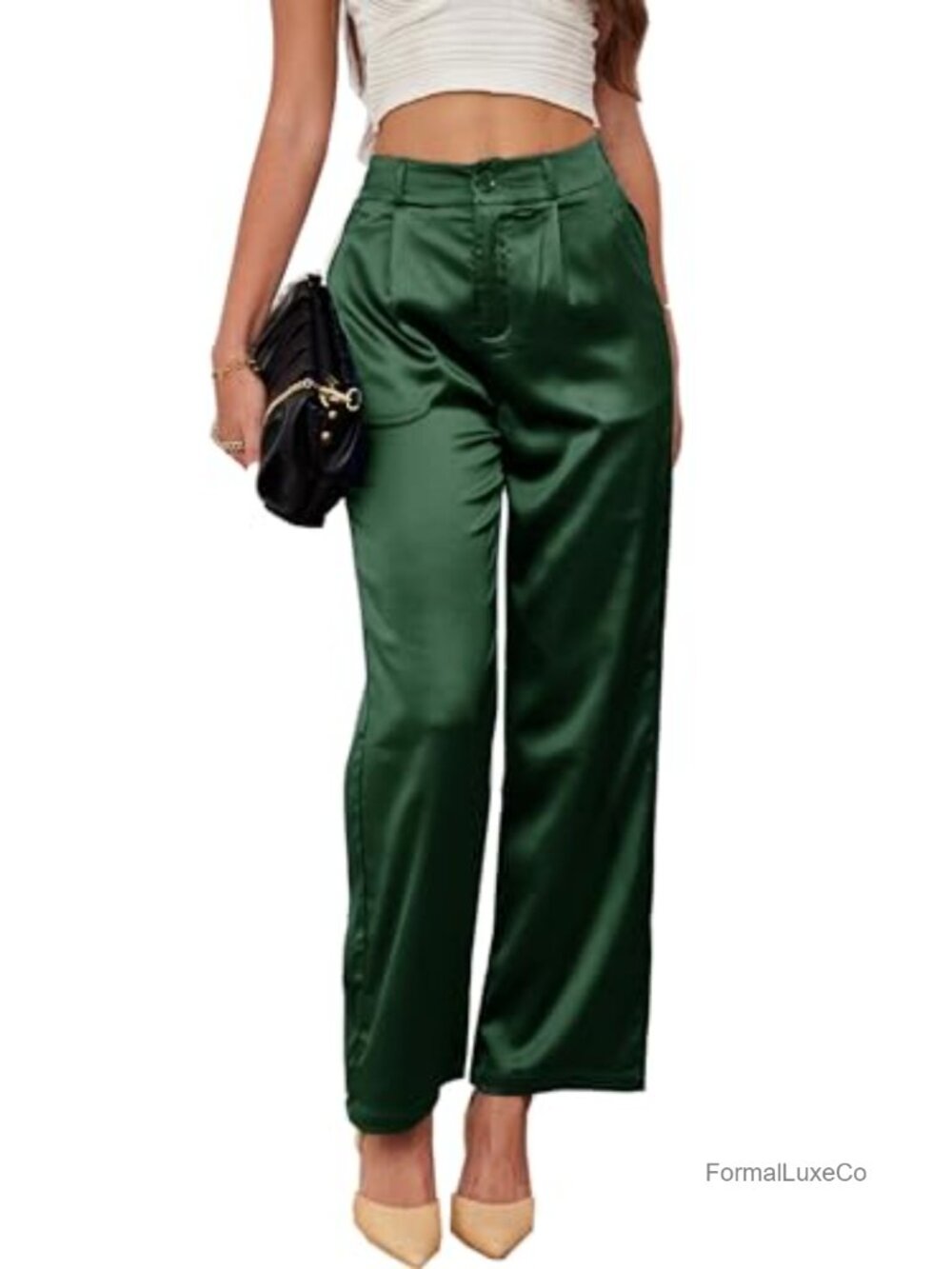 Women's Wide Leg Satin Pants Pleated High Rise Dressy Trousers